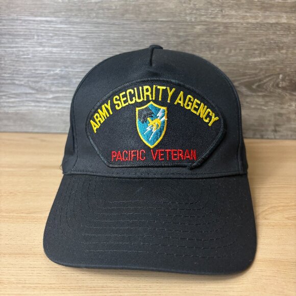 Vintage Army Security Agency Hat Cap Snapback Black Pacific Veteran Adjustable - Picture 1 of 10
